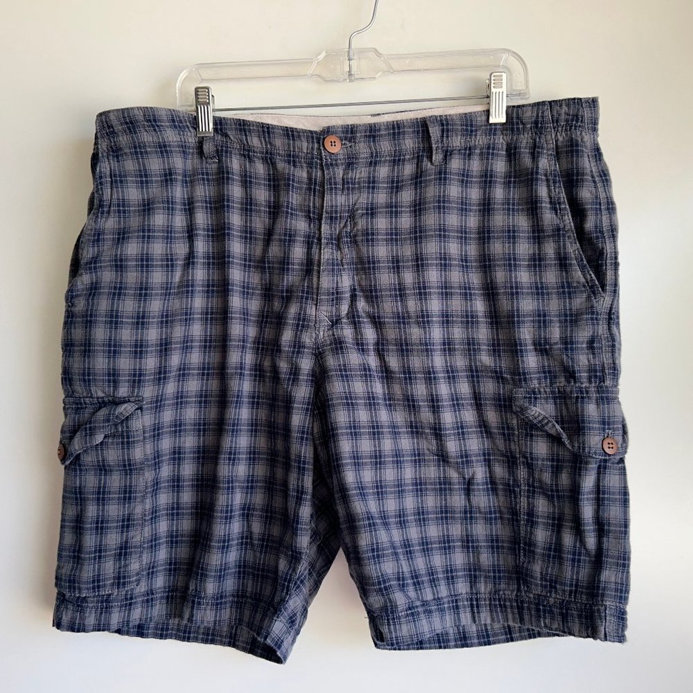 Tommy Bahama Men's Blue & Gray Plaid Cargo Cotton Shorts‎ Size 40